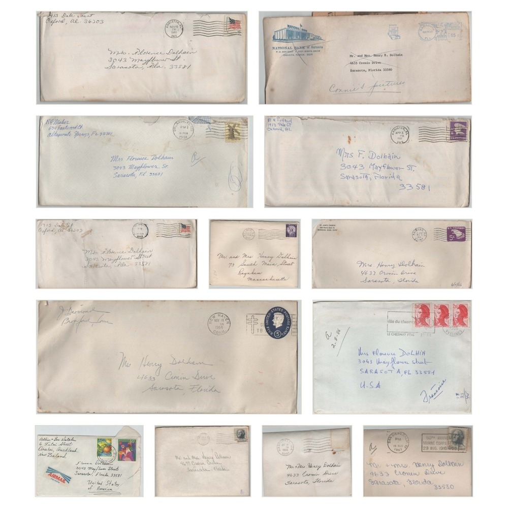 Lot of 13 Vintage Mailed Envelopes Covers 1950s-1980s Sarasota Florida Postmarks - Picture 1 of 14